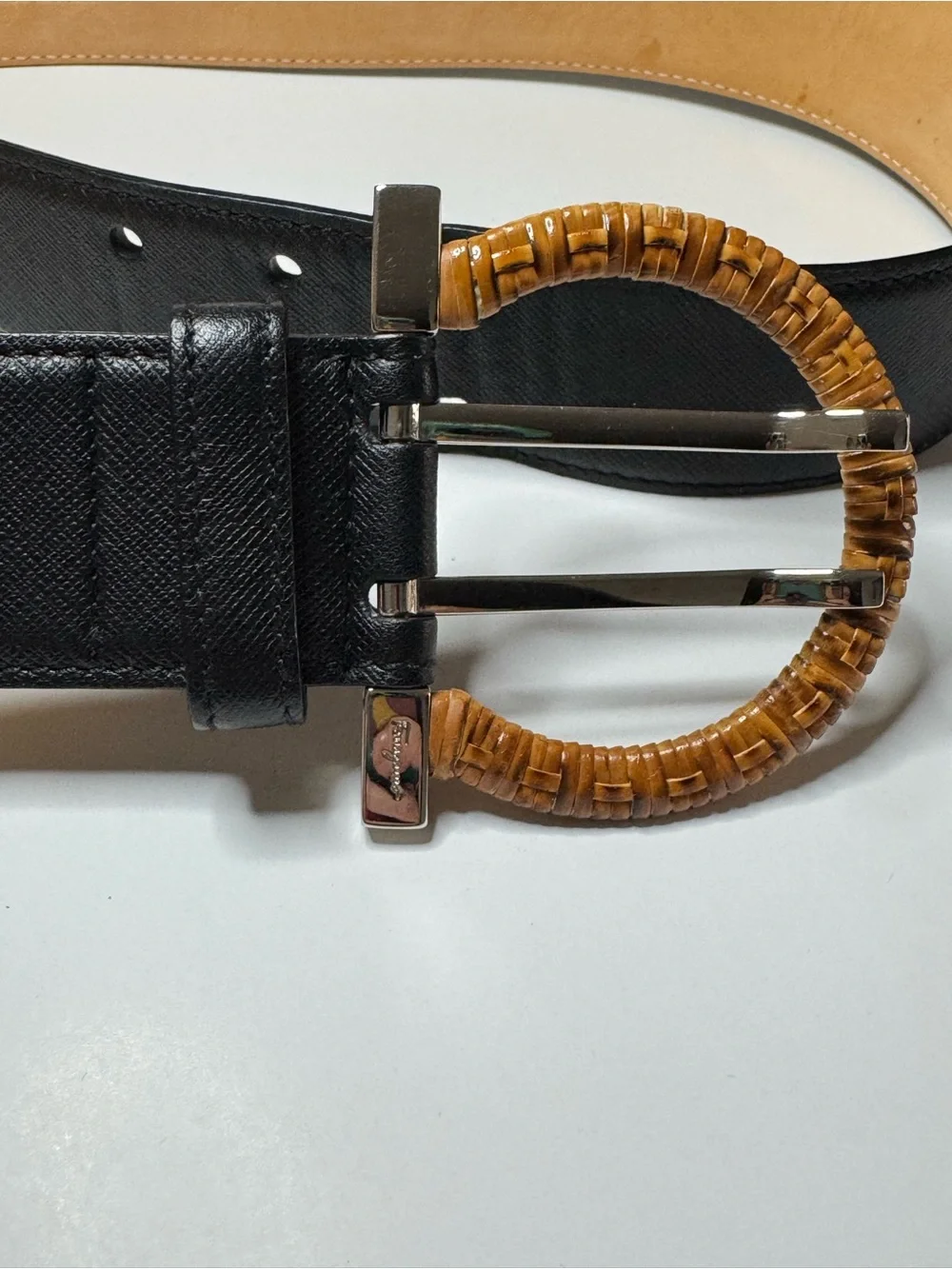 Salvatore Ferragamo Black Leather Belt with Gancini Wicker Belt Buckle 80 Small